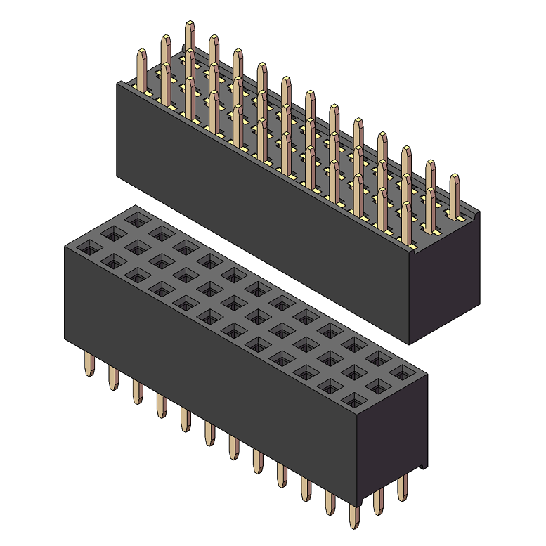 2.54mm Female Header, H=8.5, Triple Row, 180° Straight Pin