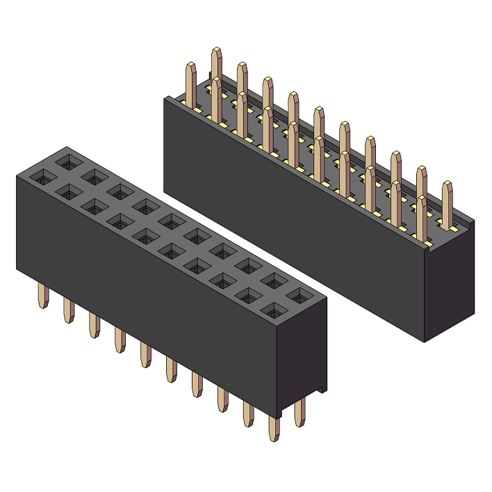 2.54mm Female Header, H=8.0, Dual Row, Y-Type, 180° Vertical Mount