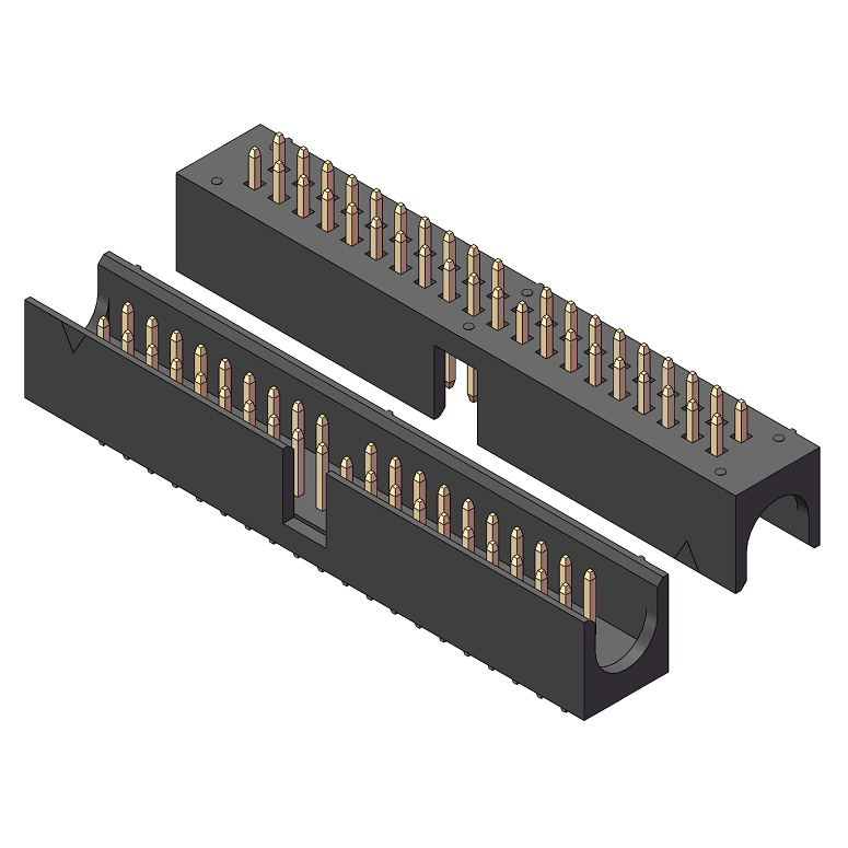 2,54-mm-Boxheader mit U-Ausschnitt, 180°-Geradeausführung