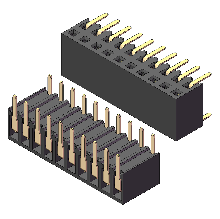 2.54mm Female Header, H=8.1, Dual Row, Dual-side Insertion
