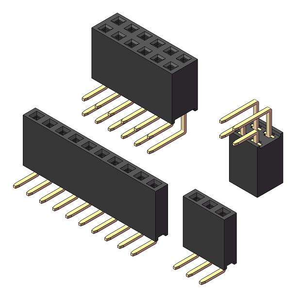 2.54mm Female Header, H=8.5, Single Row, 90° Right-angle
