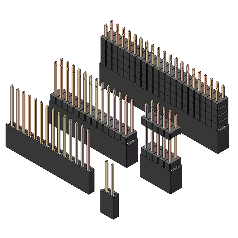 2.54mm Female Header, H=8.5, Dual Row, 180° Straight Pin, PC104 Stackable