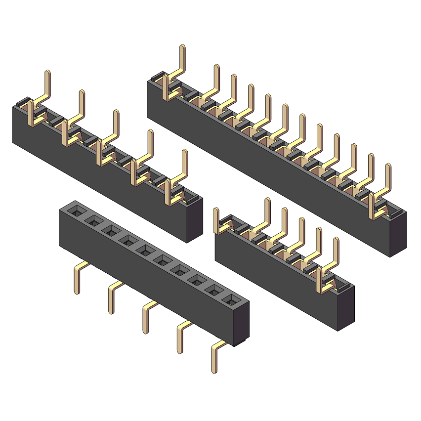 2.54mm Female Header, H=5.0, Single Row, Gull-wing Leads