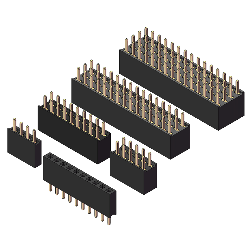 2.0mm Female Header, H=6.35, Triple Row, 180° Straight Pin