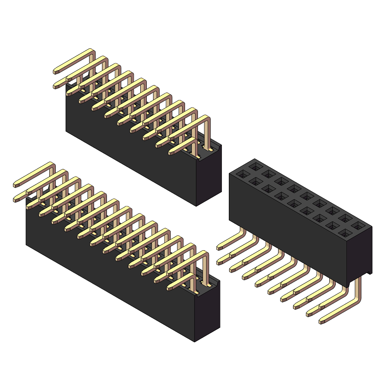 2.0mm Female Header, H=6.35, Dual Row, 90° Right-angle