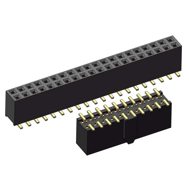 2.54mm Female Header, H=8.5, Dual Row, Y-Type with Alignment Pegs, SMT