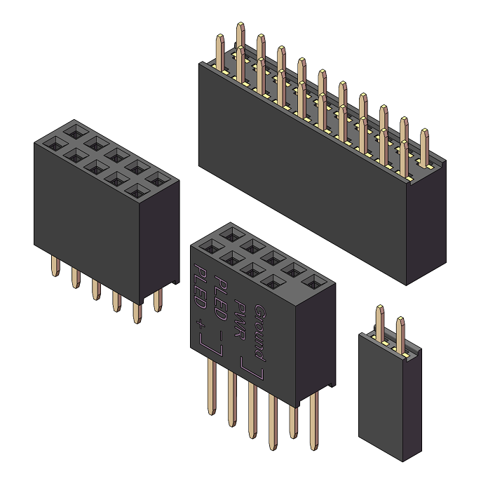 2.54mm Female Header, H=11.0, Dual Row, 180° Vertical Mount