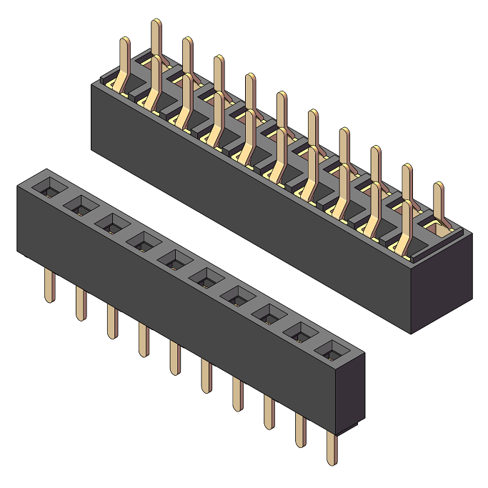 2.54mm Female Header, H=5.0, Dual Row, 180° Straight Pin