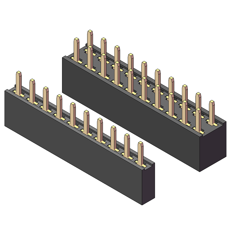 2.54mm Female Header, H=5.7, Dual Row, 180° Straight Pin