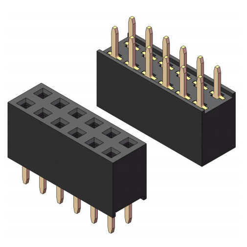 2.54mm Female Header, H=7.1, Dual Row, Y-Type, 180° Vertical Mount