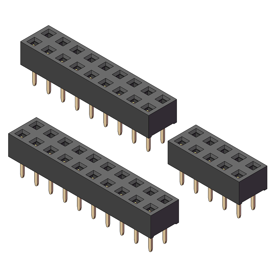 2.54mm Female Header, H=3.55, Dual Row, U-Type, 180° Vertical