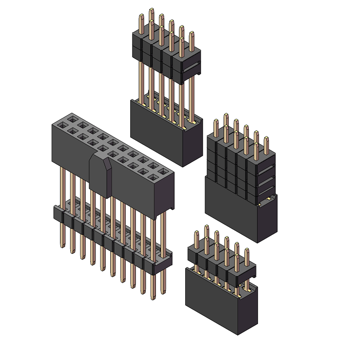 2.0mm Female Header, H=6.35, Dual Row, 180° Straight, PC104 Stacking