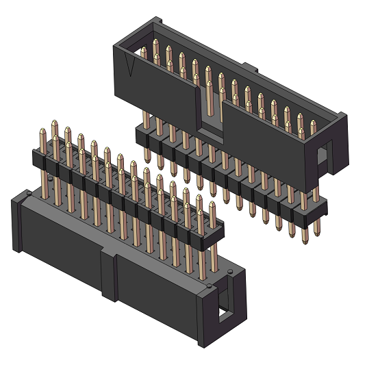 2,54-mm-Boxheader mit Ausrichtungsstiften, 180°-Geradstift stapelbar