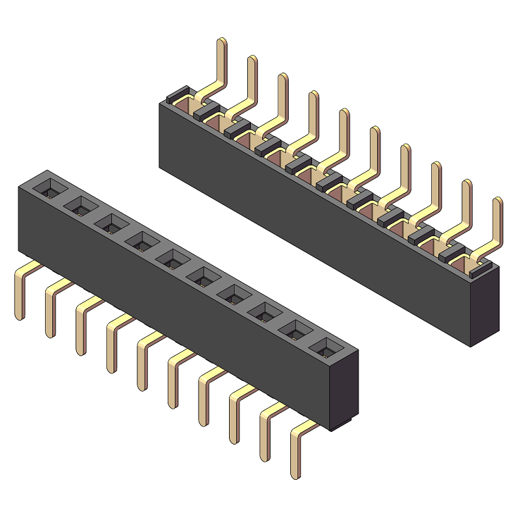 2.54mm Female Header, H=5.0, Single Row, Single-side Gull-wing Leads