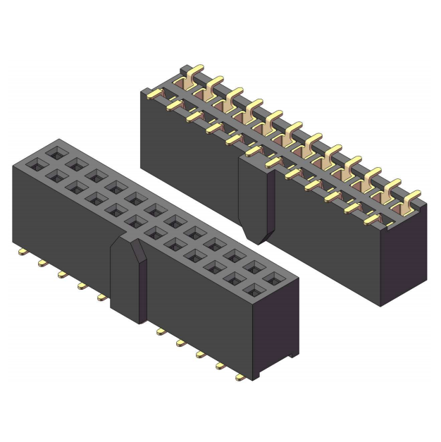 2.54mm Female Header, H=8.5, Dual Row, with Alignment Pegs, SMT