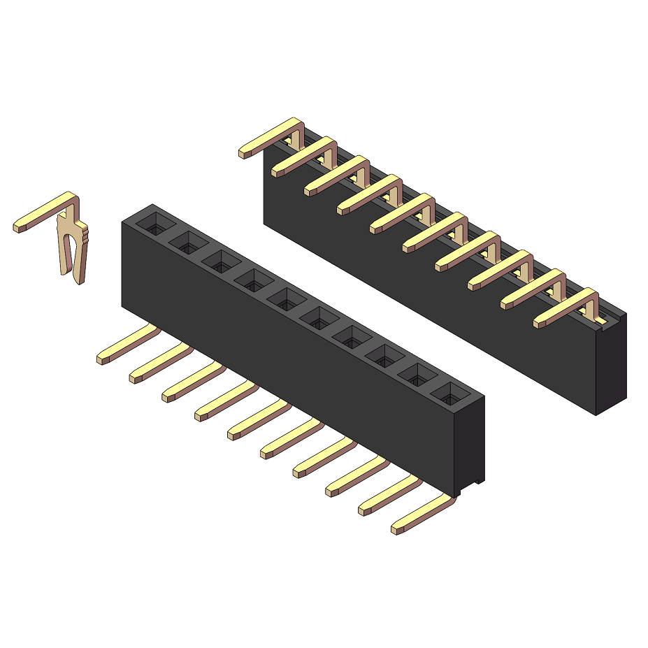 2.54mm Female Header, H=5.7, Single Row, 90° Right-angle