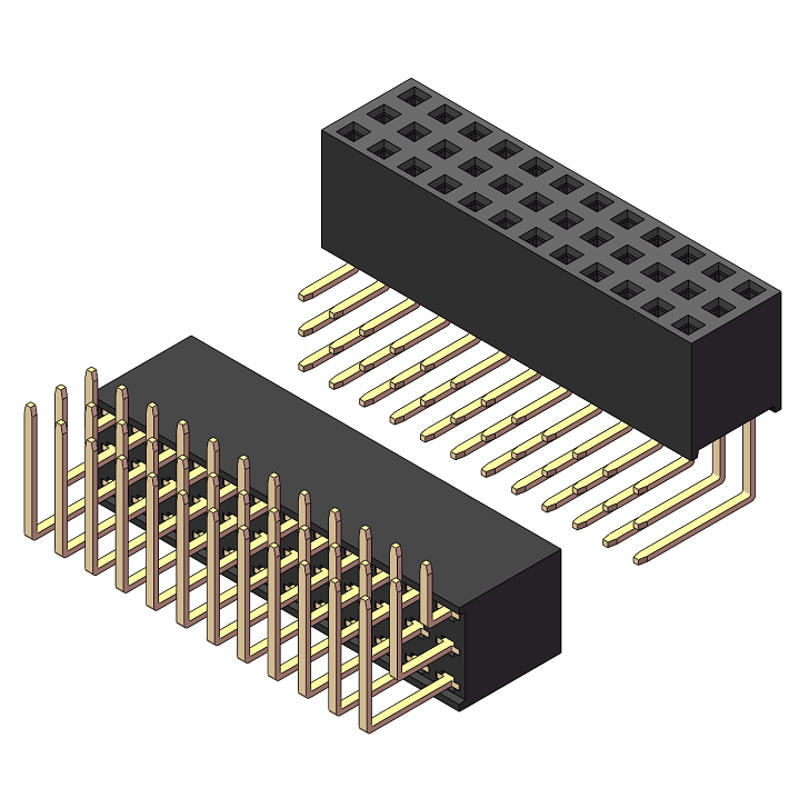 2.54mm Female Header, H=8.5, Triple Row, 90° Right-angle